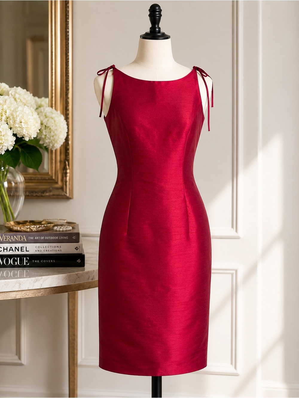 Ann Taylor 100% Silk Cranberry Red Sheath Dress Size 8 Sleeveless Occasion Dress
